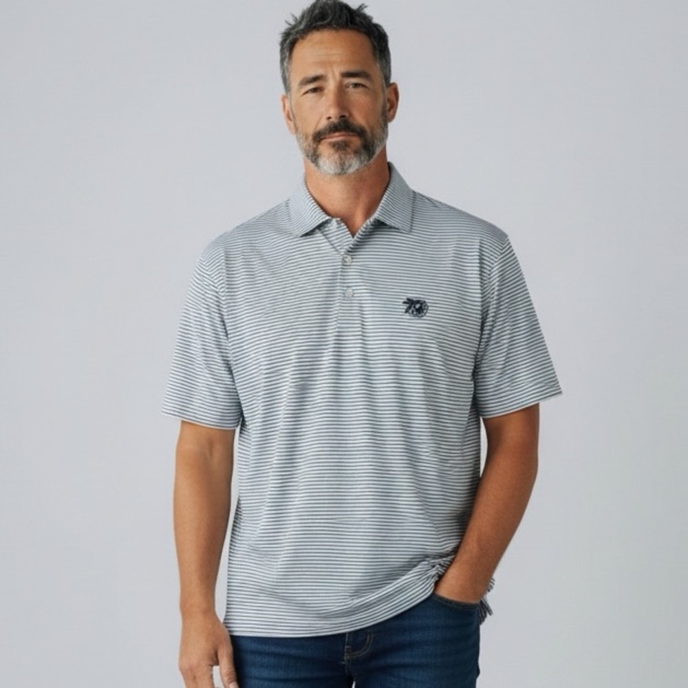 Harletons Rutledge Blue and Green Stripped Short Sleeve Golf Polo Shirt - Large